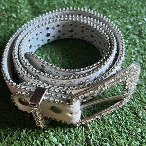 White and Silver genuine, leather Studded Belt